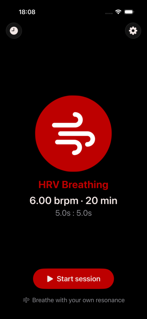 HRV Breathing hovedskjermen 